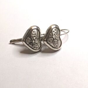 Brighton Silver Heart Crystal‎ Lever back Earrings 1”